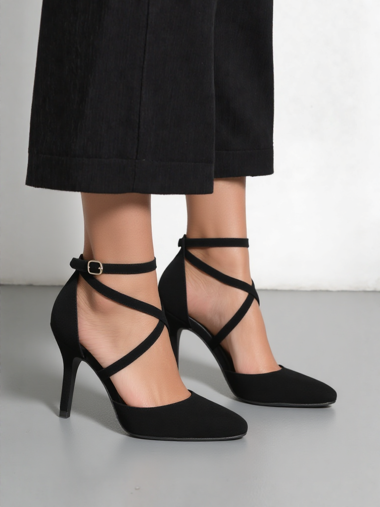 Women’s Mid-Heel Pumps – Strappy, Pointed Toe, Adjustable Buckle