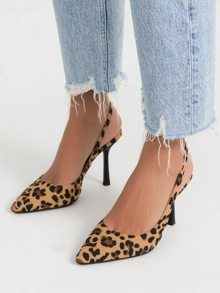 Women’s Stiletto Heels – Leopard Print, Slingback, Pointed Toe